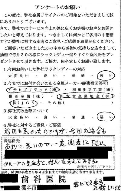 貴金属高価買取お客様の声