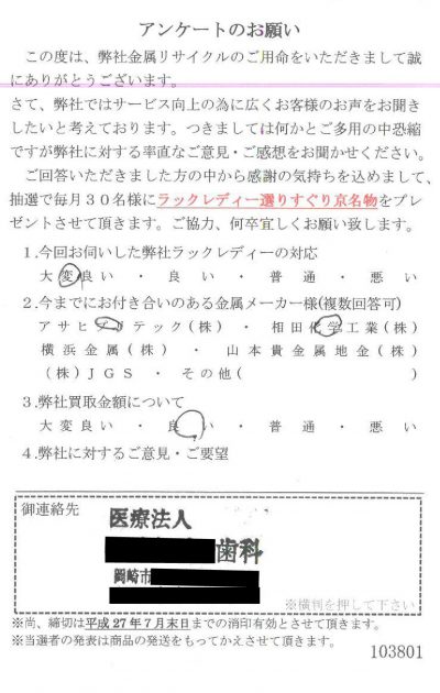 貴金属高価買取お客様の声